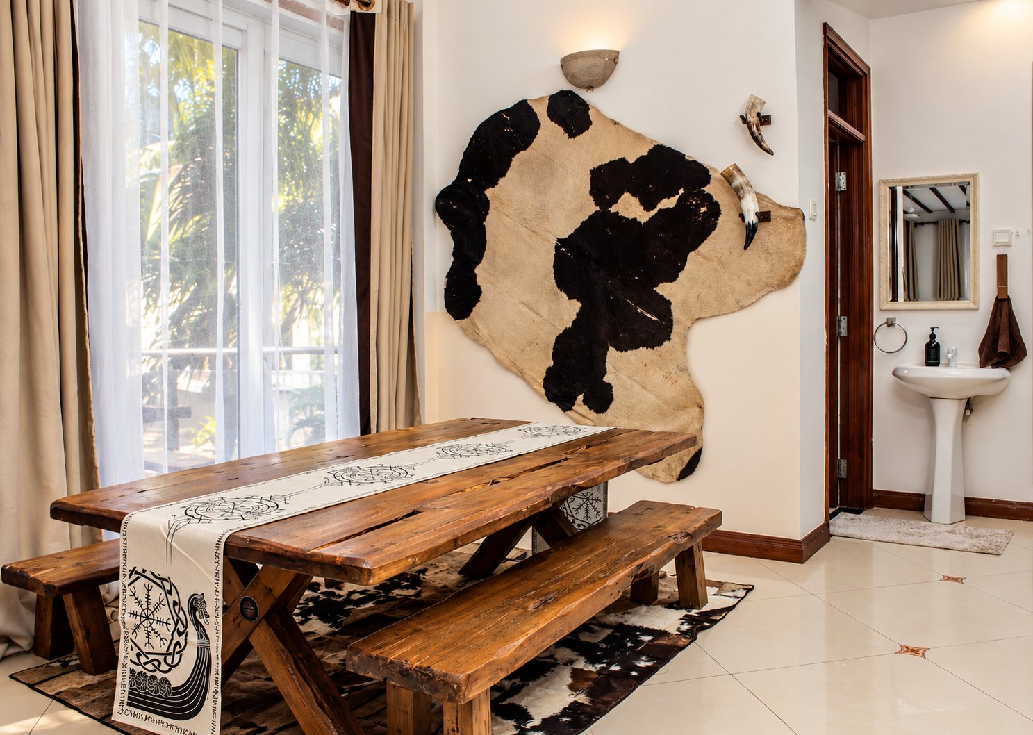 Handmade dining table in House of Vikings