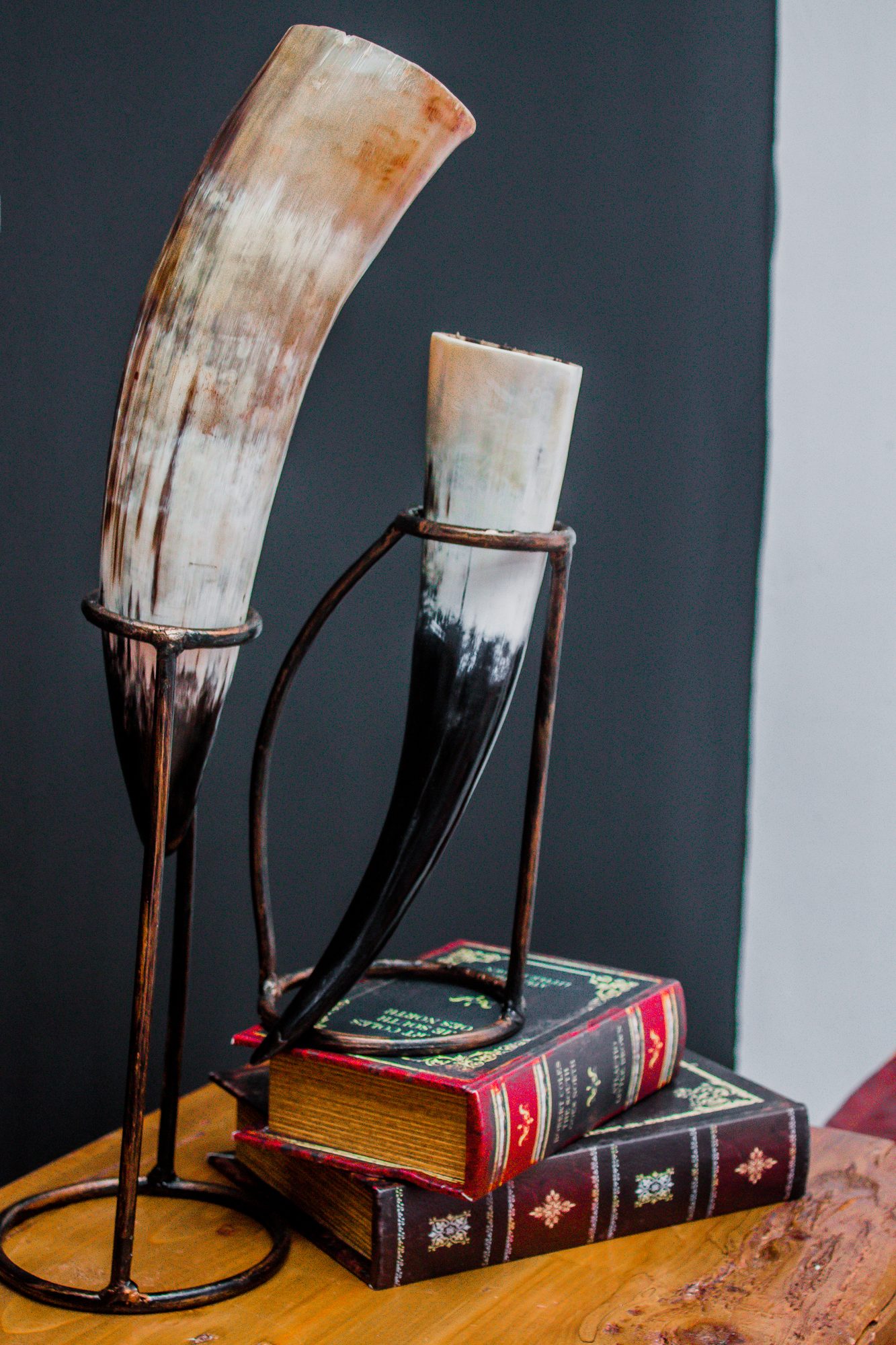 Drinking horns and books